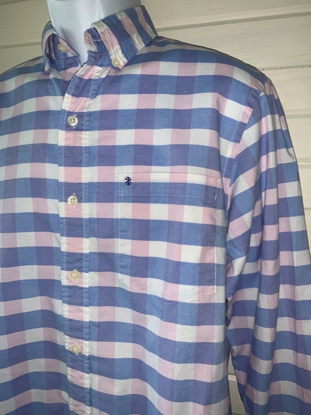 IZOD Saltwater Sz SMALL Relaxed Classics Newport Oxford Plaid Button Down Shirt
